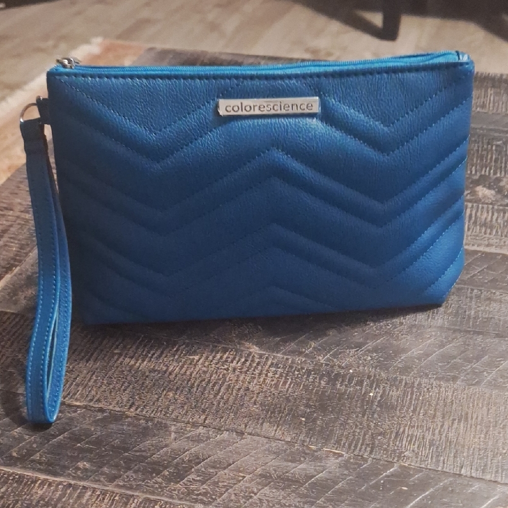 Colorescience Blue Quilted Wristlet with Chevron Pattern